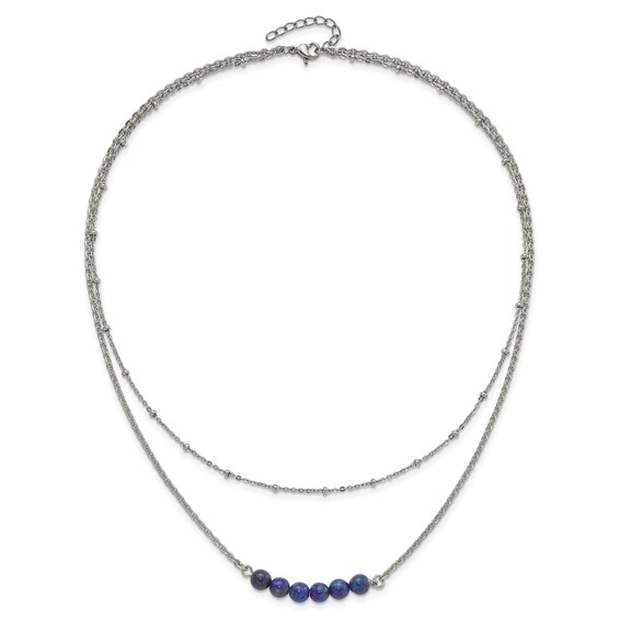 Chisel Stainless Steel Polished 2-Strand Lapis Beaded 16.5 inch with a 1 inch Extension Necklace