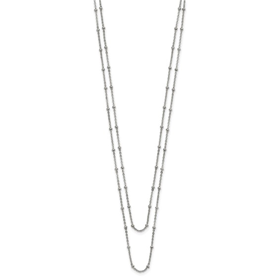 Chisel Stainless Steel Polished 2-Strand Beaded 16 inch with 1 inch Extension Necklace