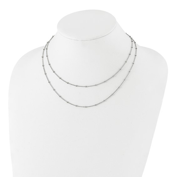 Chisel Stainless Steel Polished 2-Strand Beaded 16 inch with 1 inch Extension Necklace