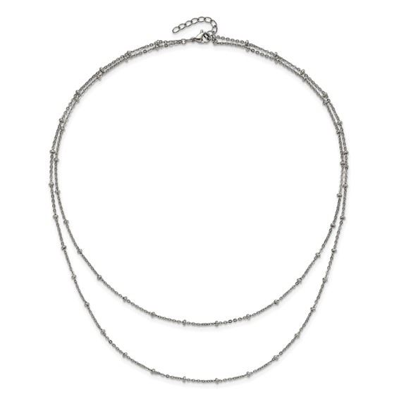 Chisel Stainless Steel Polished 2-Strand Beaded 16 inch with 1 inch Extension Necklace