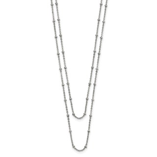Chisel Stainless Steel Polished 2-Strand Beaded 16 inch with 1 inch Extension Necklace