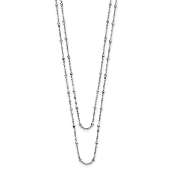Chisel Stainless Steel Polished 2-Strand Beaded 16 inch with 1 inch Extension Necklace