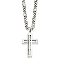 Chisel Stainless Steel Polished Cross Pendant on a Curb Chain Necklace, 22" view 3