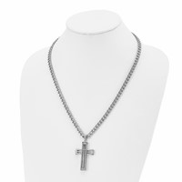 Chisel Stainless Steel Polished Cross Pendant on a Curb Chain Necklace, 22" view 4