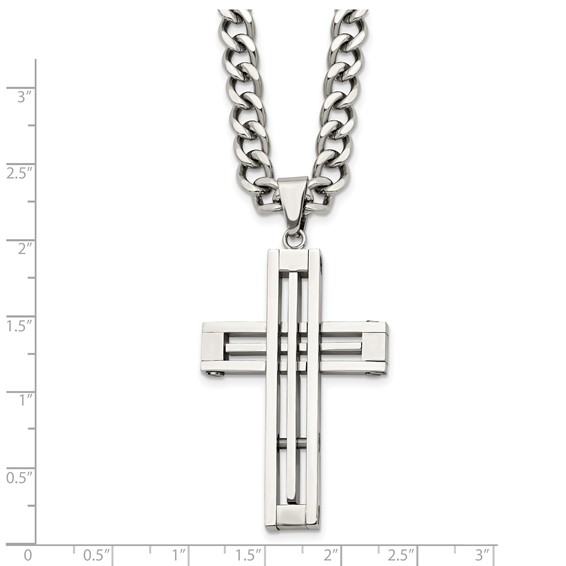 Chisel Stainless Steel Polished Cross Pendant on a 22 inch Curb Chain Necklace