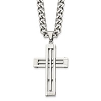 Chisel Stainless Steel Polished Cross Pendant on a Curb Chain Necklace, 22" view 1