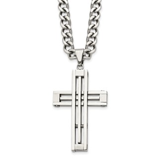 Chisel Stainless Steel Polished Cross Pendant on a 22 inch Curb Chain Necklace