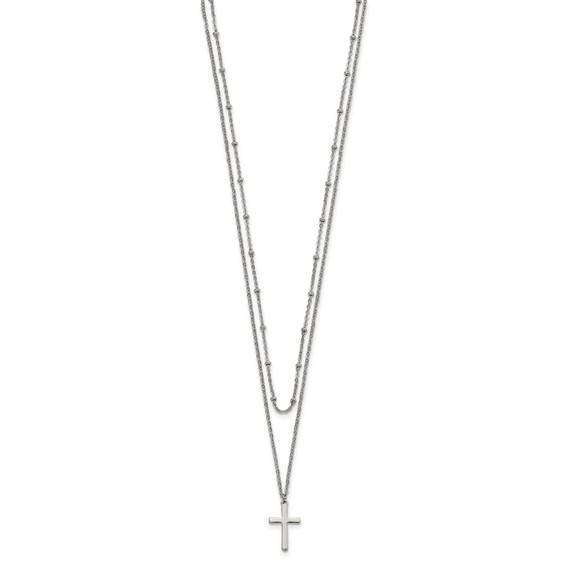 Chisel Stainless Steel Polished Cross 2 Strand 18.25 inch with 1 inch extension Necklace