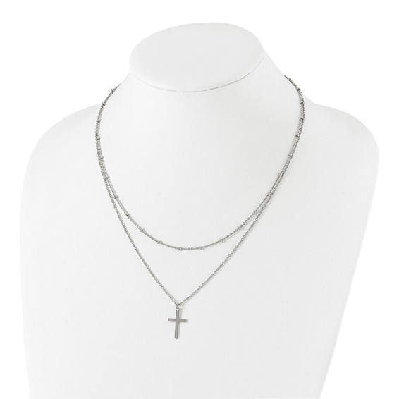 Chisel Stainless Steel Polished Cross 2 Strand 18.25 inch with 1 inch extension Necklace