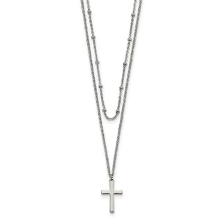 Chisel Stainless Steel Polished Cross 2 Strand 18.25 inch with 1 inch extension Necklace