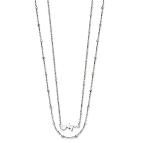 Chisel Stainless Steel Polished Heartbeat 2-Strand 17 inch Cable Chain with a 1.75 inch Extension Necklace