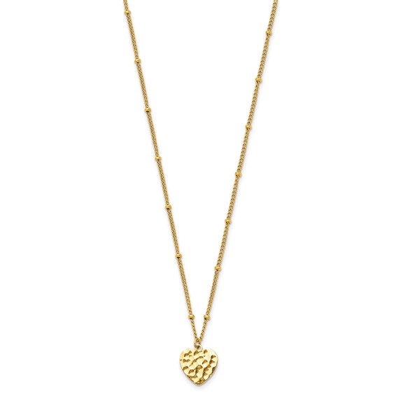 Chisel Stainless Steel Polished and Hammered Yellow IP-plated Heart on a 15 inch Curb Chain with a 2 inch Extension Necklace