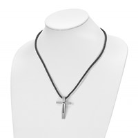 Chisel Stainless Steel Brushed and Polished Blue IP-plated Cable Cross Pendant on an Leather Cord Necklace, 18" view 4