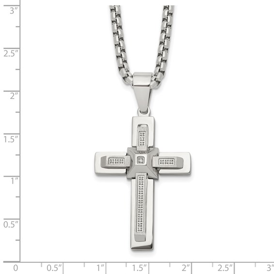 Chisel Stainless Steel Polished with CZ Cross Pendant on a 22 inch Box Chain Necklace