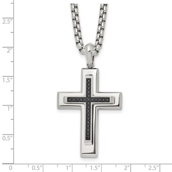 Chisel Stainless Steel Polished with Black CZ Cross Pendant on a 22 inch Box Chain Necklace
