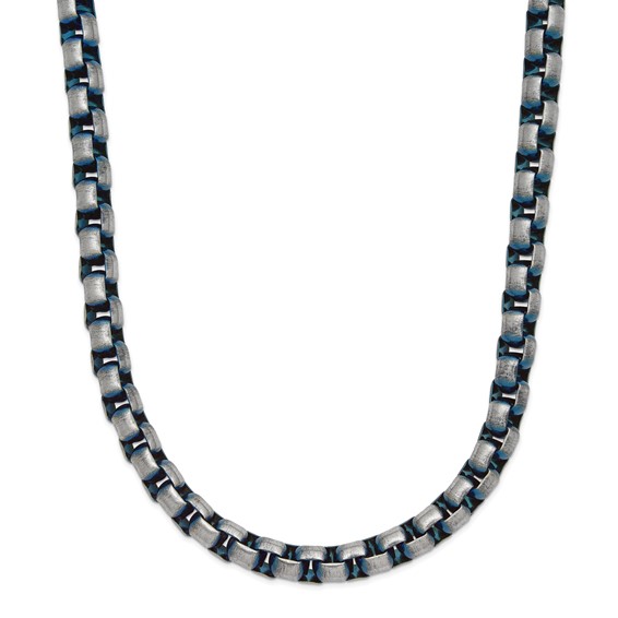 Chisel Stainless Steel Polished Blue IP-plated 6mm 22 inch Rolo Chain Necklace