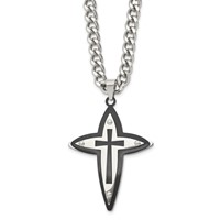 Chisel Stainless Steel Polished Black IP-plated Cross Pendant on a Curb Chain Necklace, 22" view 3