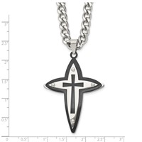 Chisel Stainless Steel Polished Black IP-plated Cross Pendant on a Curb Chain Necklace, 22" view 5