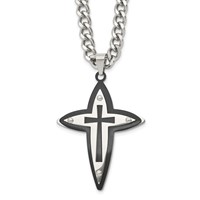 Chisel Stainless Steel Polished Black IP-plated Cross Pendant on a Curb Chain Necklace, 22" view 1