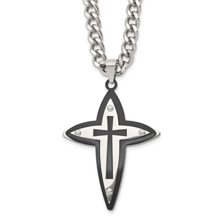Chisel Stainless Steel Polished Black IP-plated Cross Pendant on a 22 inch Curb Chain Necklace