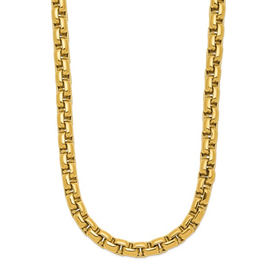 Chisel Stainless Steel Polished Yellow IP-plated 8mm 24 inch Round Box Chain Necklace