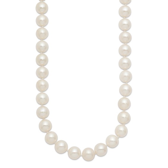 Chisel Stainless Steel Polished 9-10mm Hand Knotted White Round Freshwater Cultured Pearl 24 inch Necklace