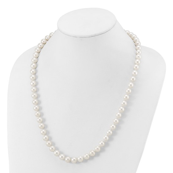 Chisel Stainless Steel Polished 9-10mm Hand Knotted White Round Freshwater Cultured Pearl 24 inch Necklace