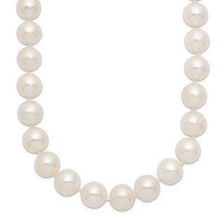 Chisel Stainless Steel Polished 9-10mm Hand Knotted White Round Freshwater Cultured Pearl 24 inch Necklace