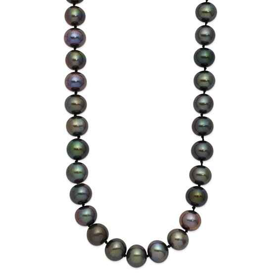 Chisel Stainless Steel Polished 9-10mm Hand Knotted Black Round Freshwater Cultured Pearl 24 inch Necklace