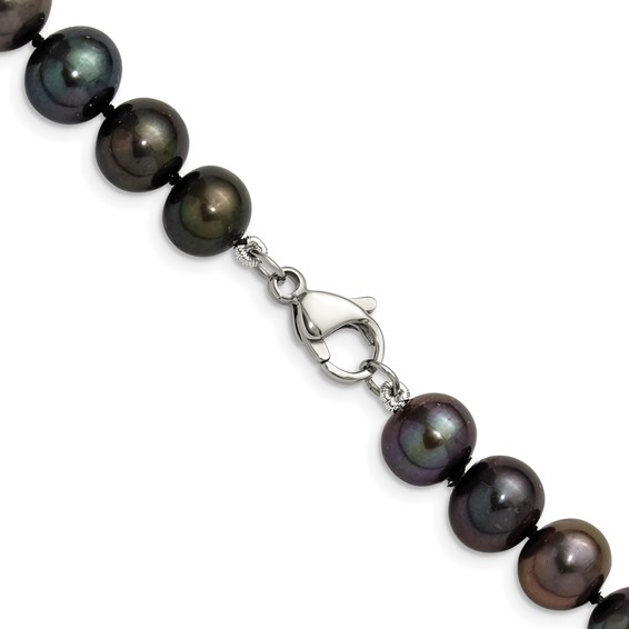 Chisel Stainless Steel Polished 9-10mm Hand Knotted Black Round Freshwater Cultured Pearl 24 inch Necklace