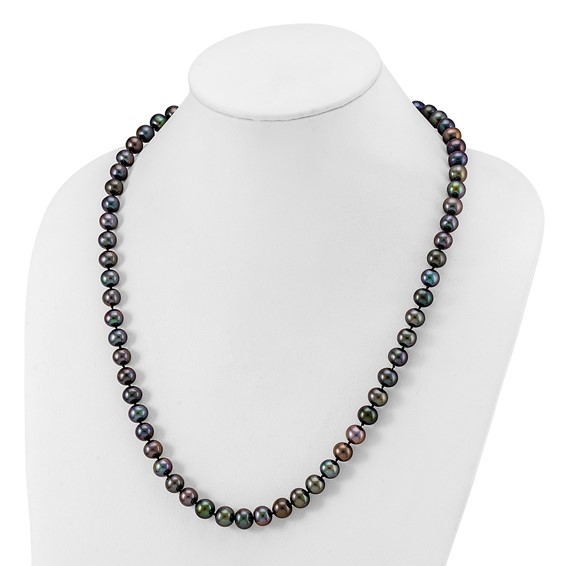 Chisel Stainless Steel Polished 9-10mm Hand Knotted Black Round Freshwater Cultured Pearl 24 inch Necklace