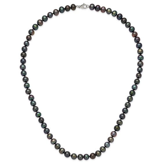 Chisel Stainless Steel Polished 9-10mm Hand Knotted Black Round Freshwater Cultured Pearl 24 inch Necklace