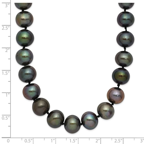 Chisel Stainless Steel Polished 9-10mm Hand Knotted Black Round Freshwater Cultured Pearl 24 inch Necklace