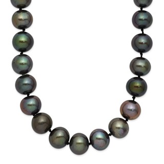 Chisel Stainless Steel Polished 9-10mm Hand Knotted Black Round Freshwater Cultured Pearl 24 inch Necklace