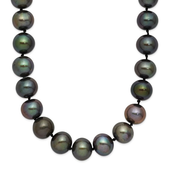 Chisel Stainless Steel Polished 9-10mm Hand Knotted Black Round Freshwater Cultured Pearl 24 inch Necklace