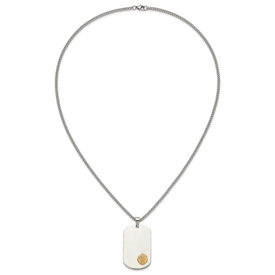 Chisel Stainless Steel Polished with 14K Gold Accent Lion Head Dog Tag on a 24 inch Curb Chain Necklace