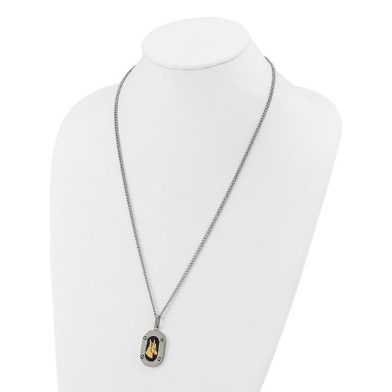 Chisel Stainless Steel Polished with 14K Gold Accent Horse Head with Black Enameled Pendant on a 24 inch Cable Necklace