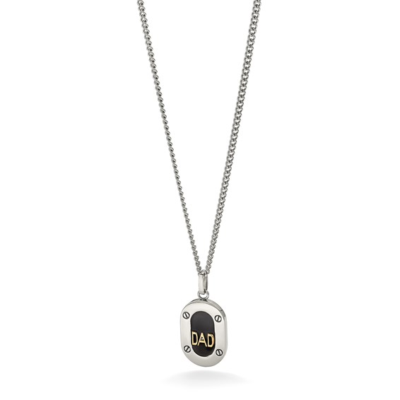 Chisel Stainless Steel Polished with 14K Gold Accent and 1pt Diamond DAD Black Enameled Pendant on a 24 inch Curb Chain Necklace