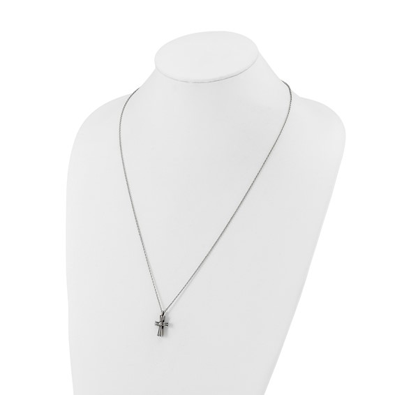 Chisel Stainless Steel Antiqued and Polished Cross Pendant on a 24.5 inch Cable Chain Necklace
