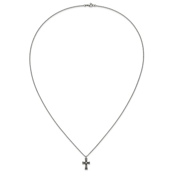 Chisel Stainless Steel Antiqued and Polished Cross Pendant on a 24.5 inch Cable Chain Necklace