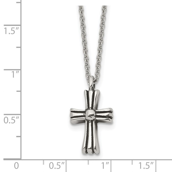 Chisel Stainless Steel Antiqued and Polished Cross Pendant on a 24.5 inch Cable Chain Necklace