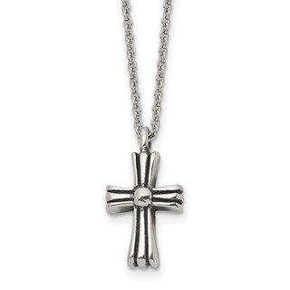 Chisel Stainless Steel Antiqued and Polished Cross Pendant on a 24.5 inch Cable Chain Necklace