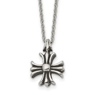 Chisel Stainless Steel Antiqued and Polished Fancy Cross Pendant on a 24.5 inch Cable Chain Necklace