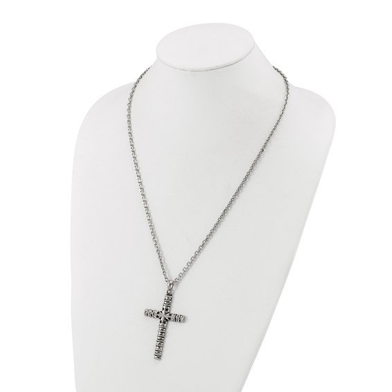 Chisel Stainless Steel Antiqued and Polished Cross with Stars Pendant on a 24 inch Cable Chain Necklace