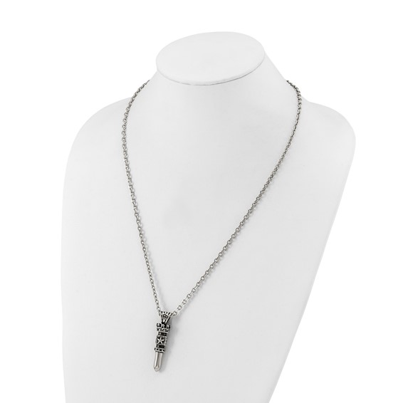 Chisel Stainless Steel Antiqued and Polished Bullet with Crown Pendant on a 24 inch Cable Chain Necklace
