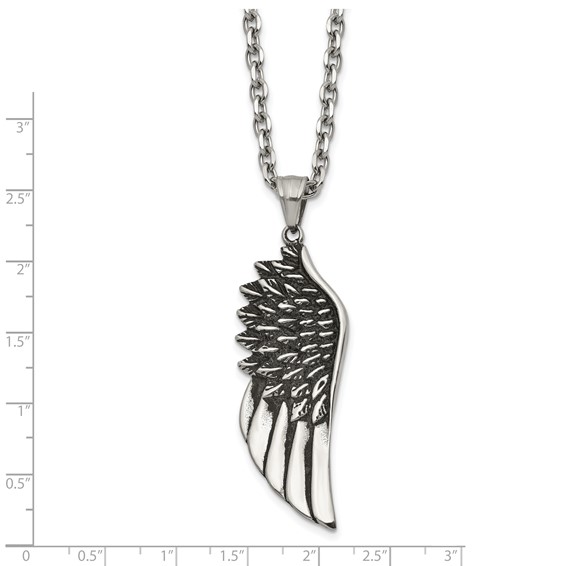 Chisel Stainless Steel Antiqued and Polished Wing Pendant on a 24 inch Cable Chain Necklace