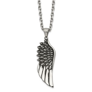 Chisel Stainless Steel Antiqued and Polished Wing Pendant on a 24 inch Cable Chain Necklace