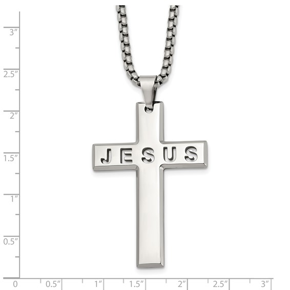 Chisel Stainless Steel Polished Jesus Cross Pendant on a 24 inch Box Chain Necklace