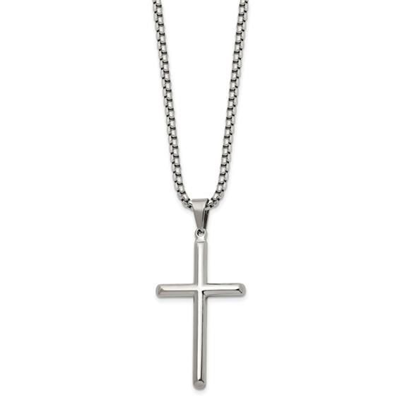 Chisel Stainless Steel Polished Cross Pendant on a 24 inch Box Chain Necklace