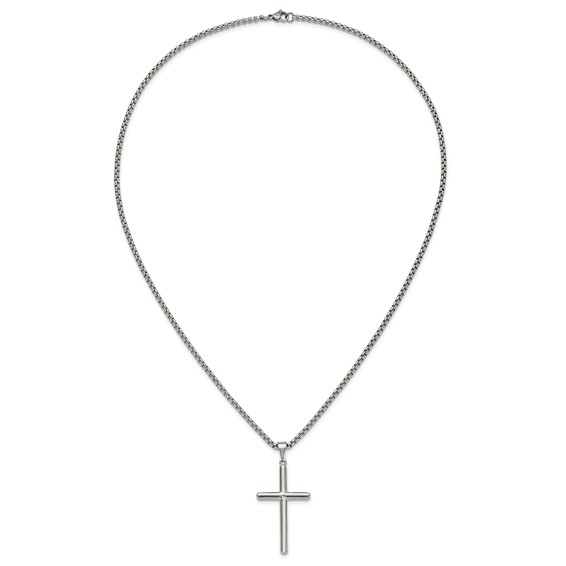 Chisel Stainless Steel Polished Cross Pendant on a 24 inch Box Chain Necklace